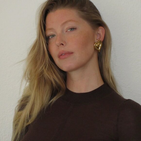 Frasier Sterling 14K Gold Plated Waterproof Statement Heart Stud Earrings - Picture 3 of 11